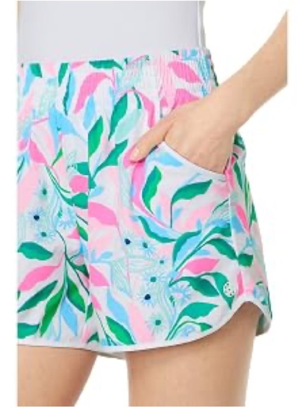 Lilly Pulitzer Pink & Green Floral Leaf Athletic Shorts - Picture 3 of 8